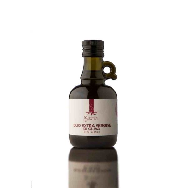 0.25 LT bottle of EVOO Frantoio Suatoni fronte su fondo bianco