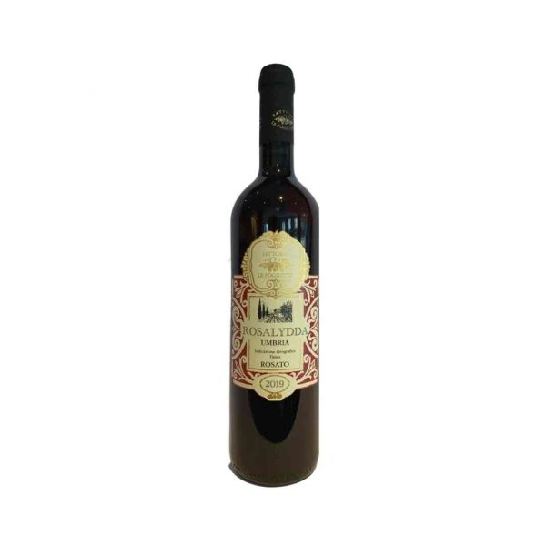 Bottiglia di vino Rosalydda Umbria IGT della Cantina le Poggette su fondo bianco