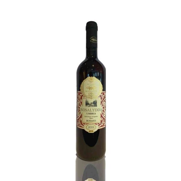 Bottiglia di vino Rosalydda Umbria IGT della Cantina le Poggette su fondo bianco con ombra